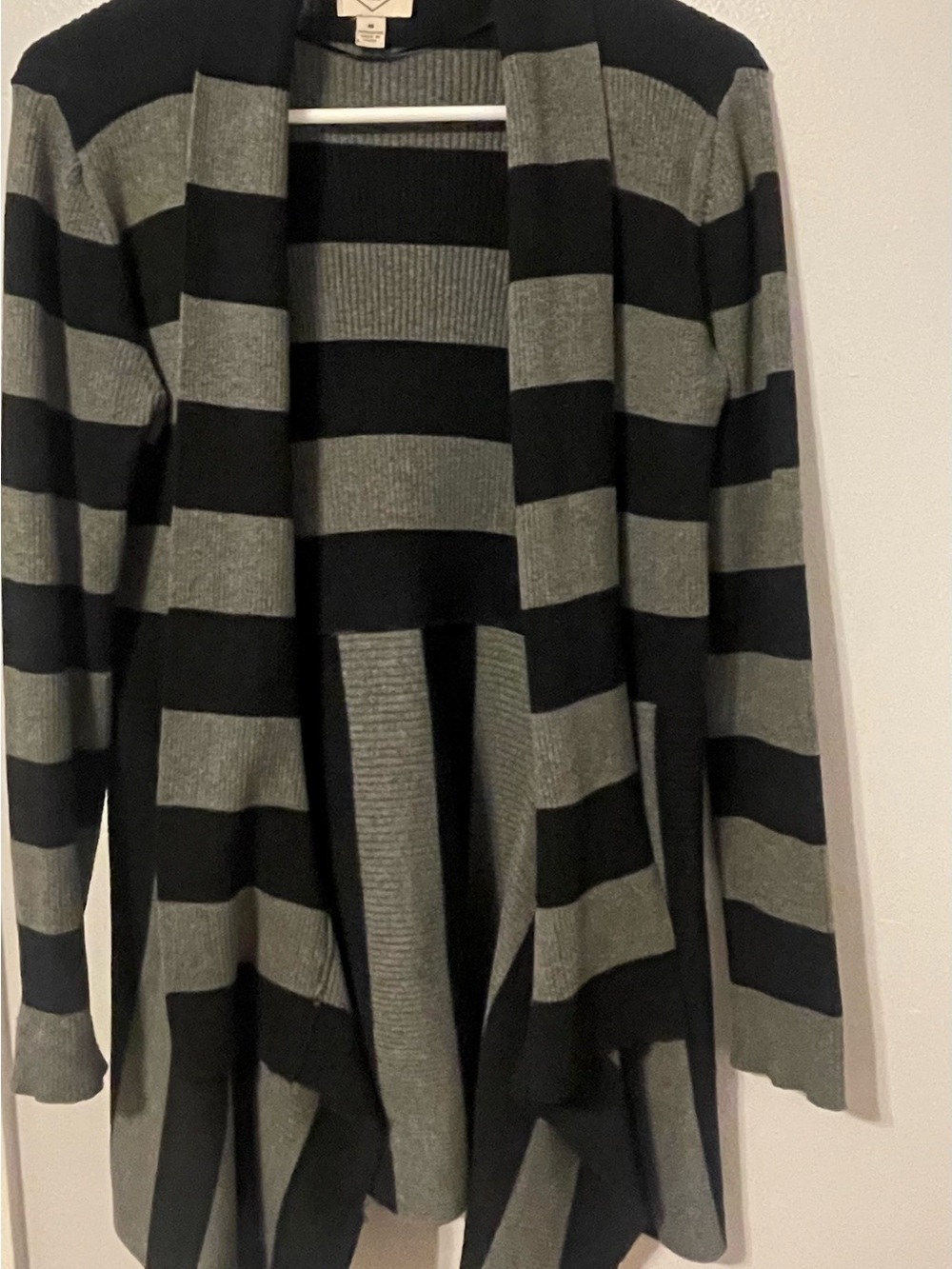 St. John's Bay Black & Gray Striped Open-Front Cardigan